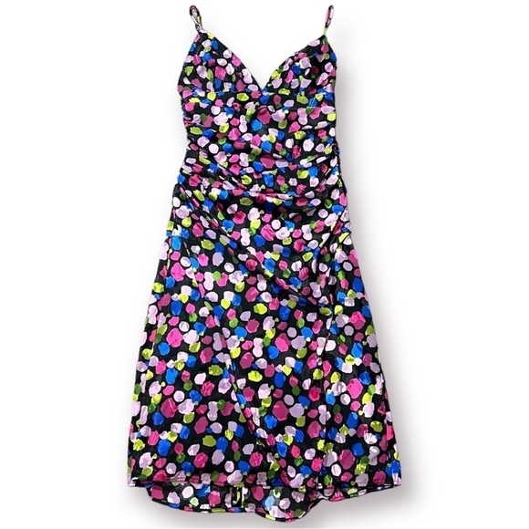 NWT NBD Josefien Ruched Multi Color Dot Print Midi Dress sz M - Picture 2 of 14